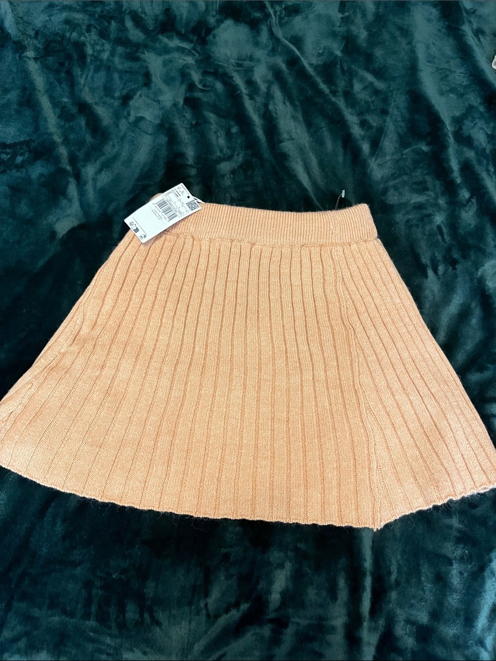Ribbed Knit A-Line Skirt in Peach